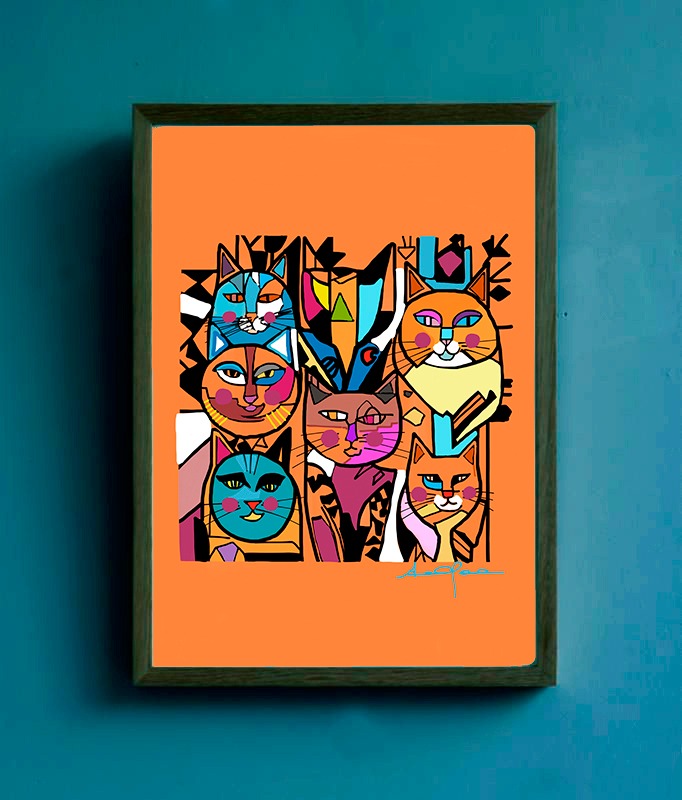 Quadro emoldurado da Série Gatos 2